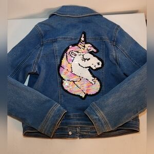 Fabkids sequin unicorn jean jacket girls size 6/7